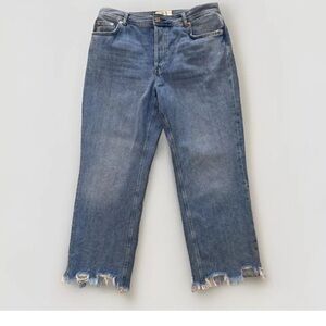 We The Free Jeans Sz 31 High Rise Ankle Straight Leg Distressed Hem Button Fly